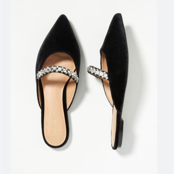 Anthropologie Shoes - Anthropologie Silent D 🆕 🖤 💎 embellished velvet flat mule, black, rhinestones